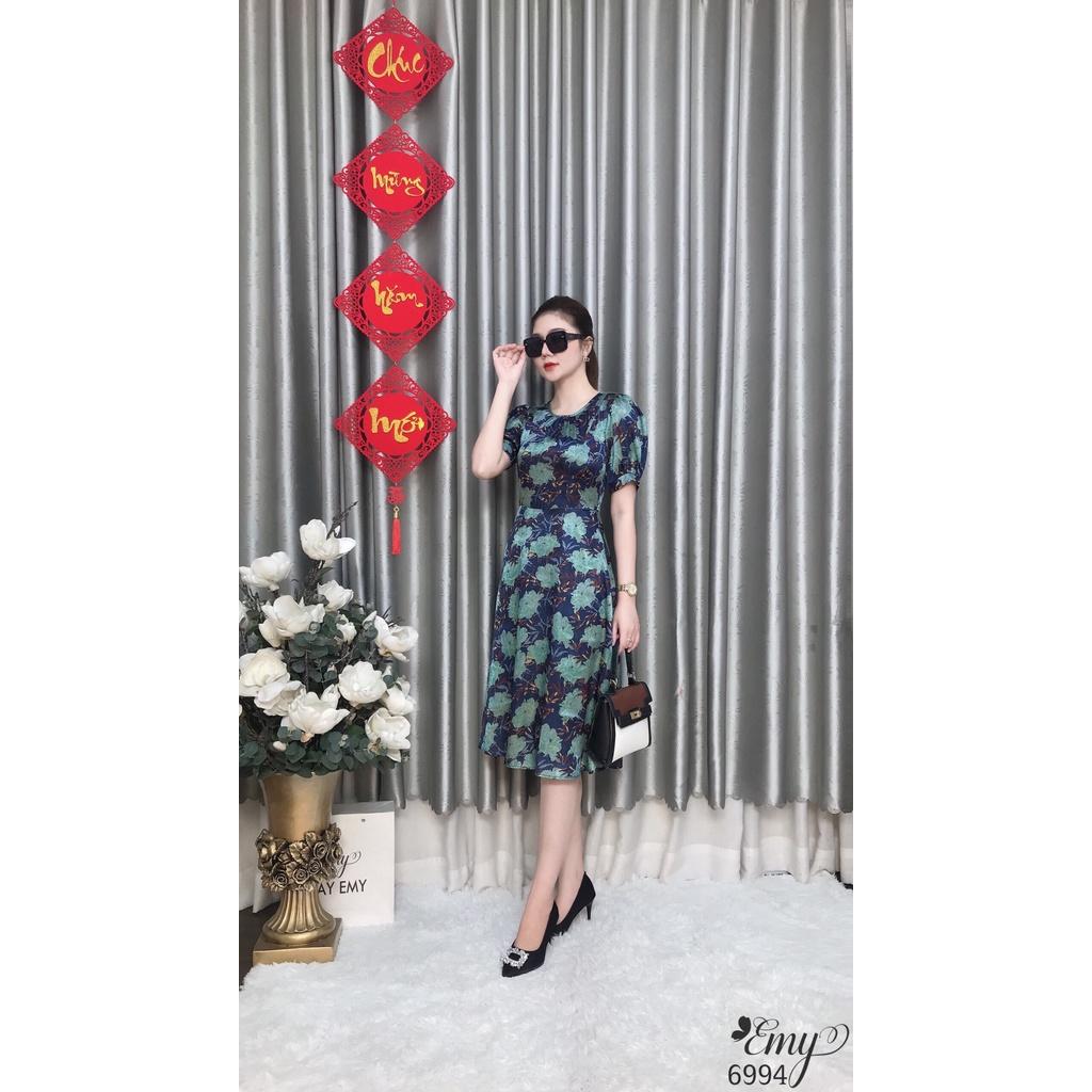 Đầm EMY EM6994 Xoè Lụa Vân Xanh