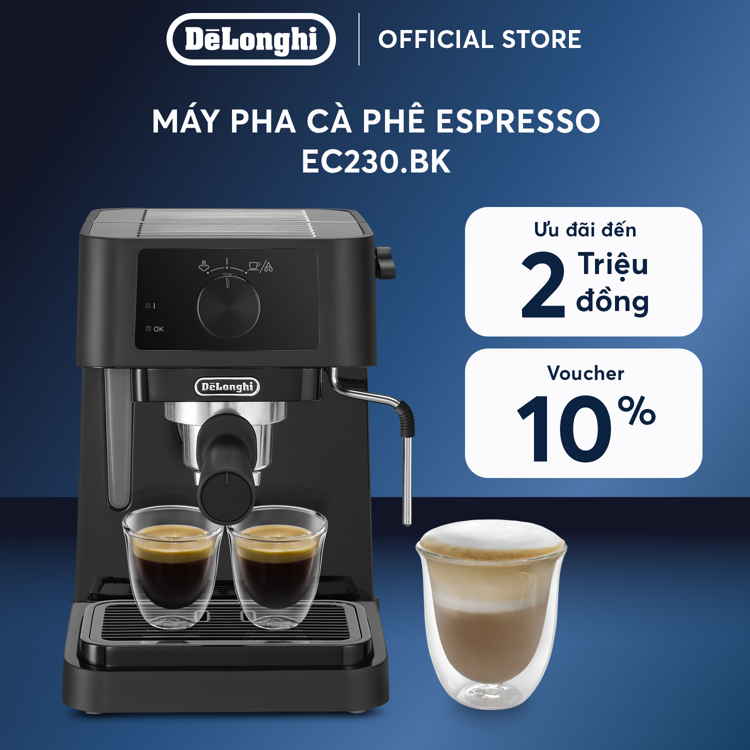 [Hàng chính hãng] Máy pha cà phê espresso DeLonghi Stilosa EC230.BK