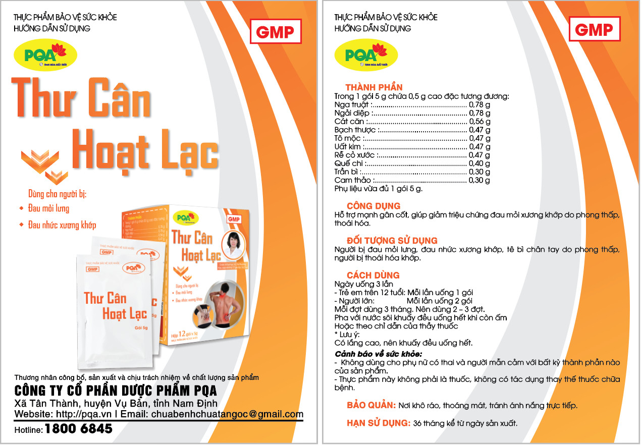 Thư Cân Hoạt Lạc PQA Hỗ Trợ Khu Phong, Bổ Gan Thận Dùng Cho Người Đau Lưng Mỏi Gối, Thoát Vị Nghĩa Đệm Hộp 12 Gói
