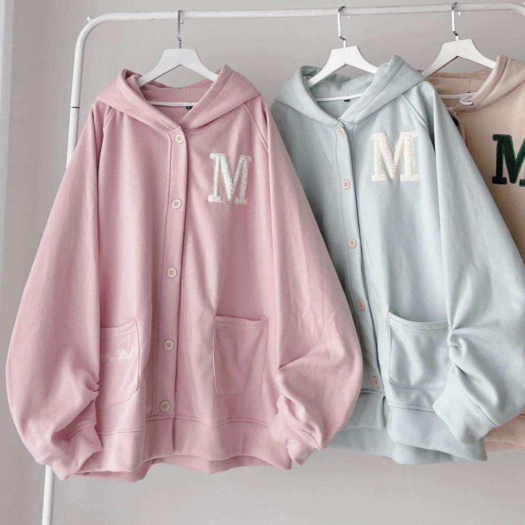 Áo khoác nỉ nút thêu M form rộng