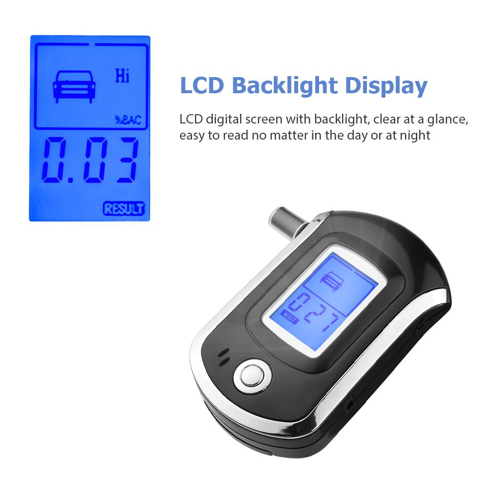 Portable Breathalyzer with 6 Mouthpieces Breath Alcohol Tester LCD Backlight Digital Accurate BAC Detector Analyzer with Audio Visual Alarm for Personal Use