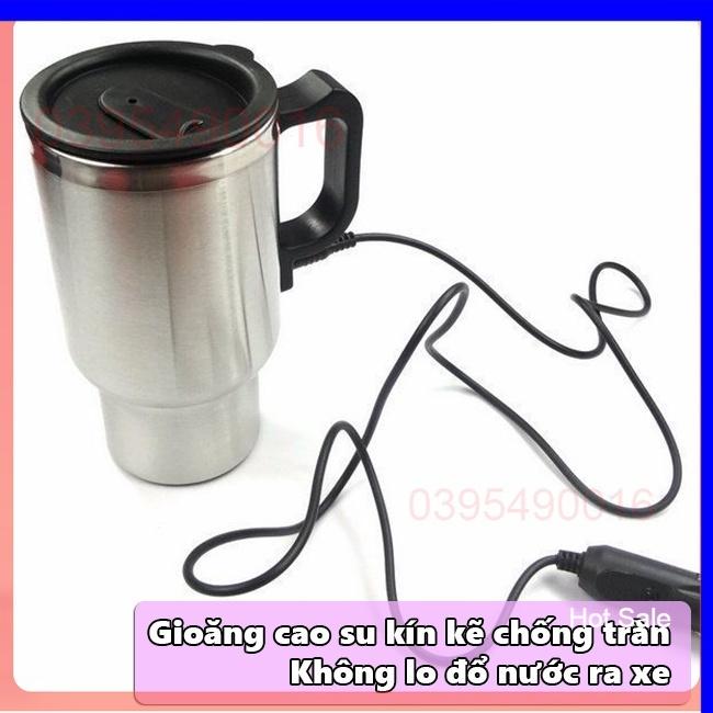 Cốc Đun Nước Trên Xe Ô TÔ Chất Liệu Thép Chống Gỉ 304 cao cấp, Chống Xóc Va Đập, Cốc Đựng Nước Có Nắp Gioăng Cao Su Kín.