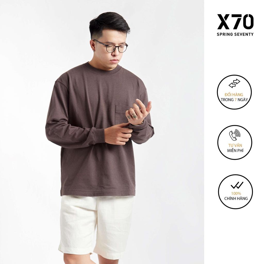 Áo Thun Nam Trơn Kiểu Dáng Cổ Tròn Tay Dài Thiết Kế Có Túi Thời Trang X70 - 06390047