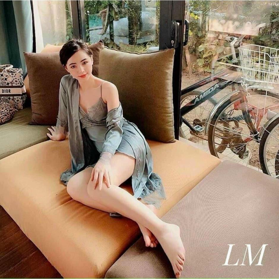 Váy ngủ hai dây lụa satin sexy có mút ngực cao cấp Đầm mặc nhà gợi cảm quyến rũ *