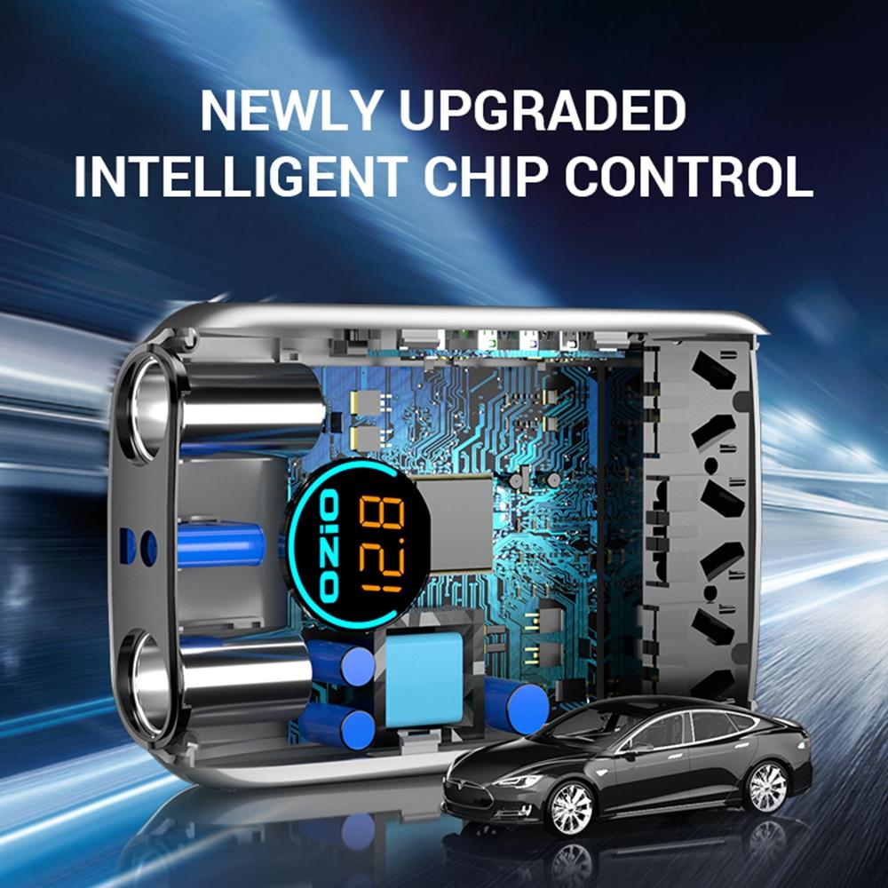 6 Bộ sạc xe USB QC3.0 PD Sạc nhanh 200W 12V 24V đến 220V Biến tần trên màn hình màn hình LED với 3 ổ cắm 2 ổ cắm