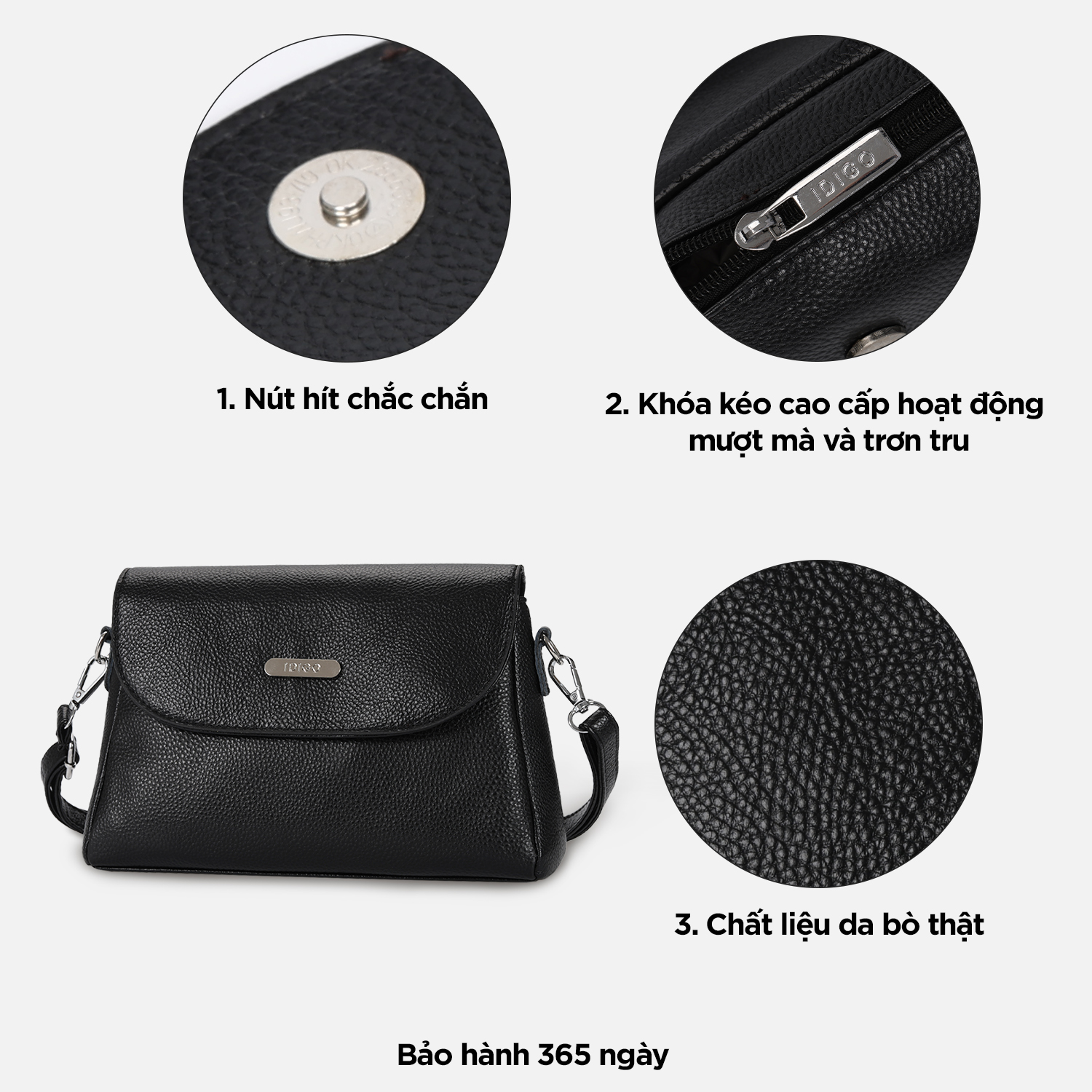 Túi đeo vai đi chơi, túi đeo chéo nữ phom mềm da bò thật IDIGO FB1 - 6027