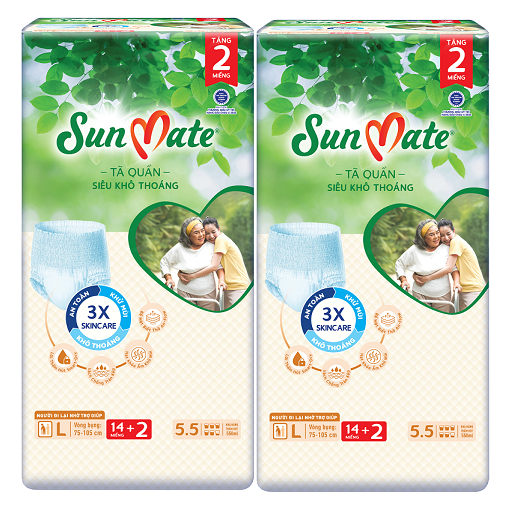 [Mẫu mới] Combo 2 Tã quần SunMate siêu khô thoáng G1 mới size L-14+2 miếng