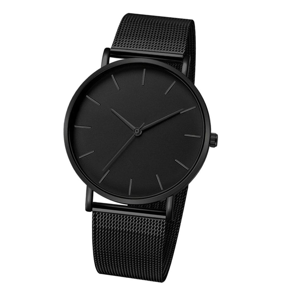 2xMens Quartz Watch Luxury Case Analog Wristwatch Black Band Black Pointer