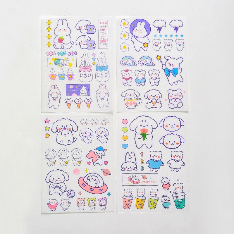 Set 4 tấm nhãn dán sticker dễ thương sáng tạo trang trí dễ thương phong các Hàn Quốc INS ST81