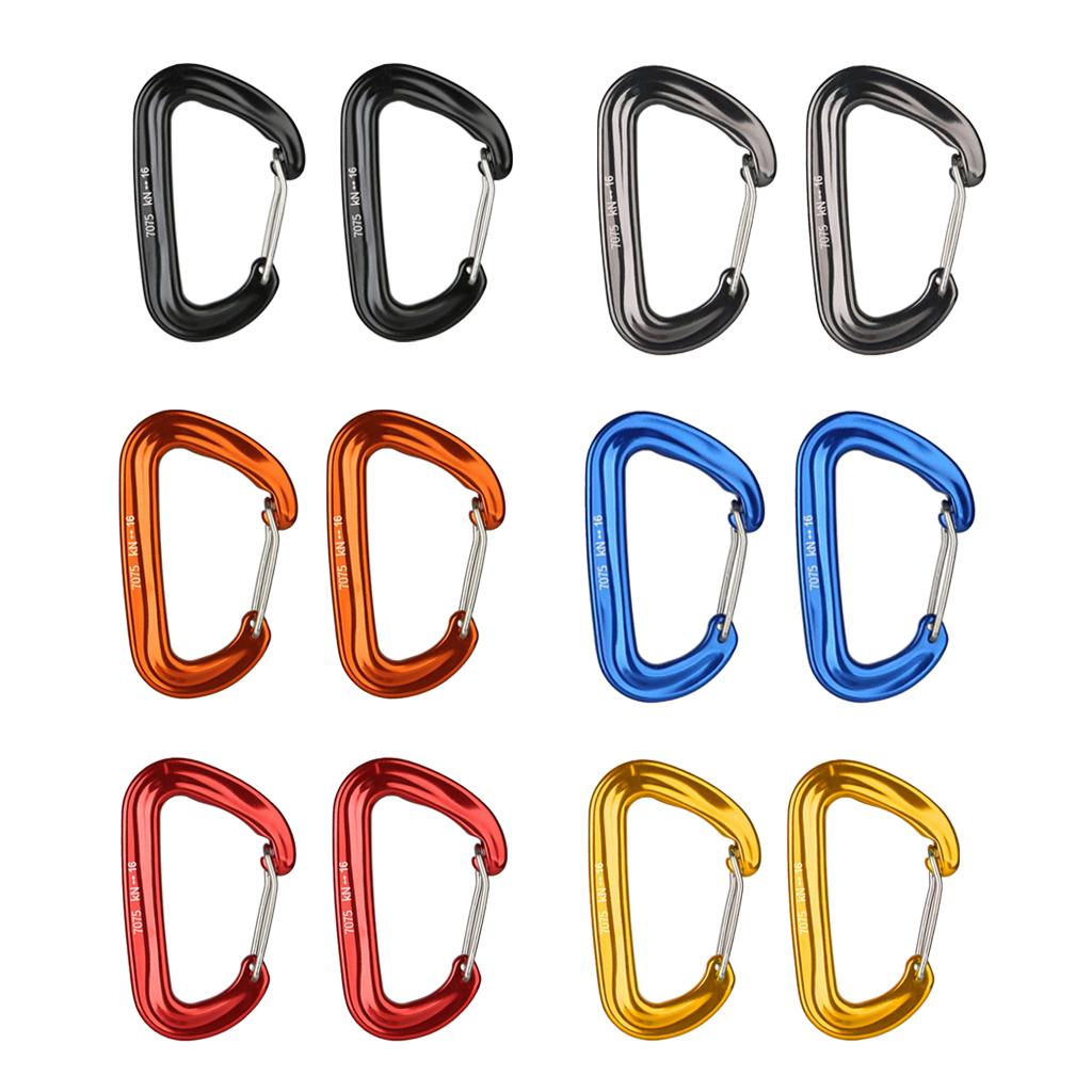 2 Pcs 16KN Mini Aluminum Alloy Carabiner D-Ring Key Chain Clip Hooks Black