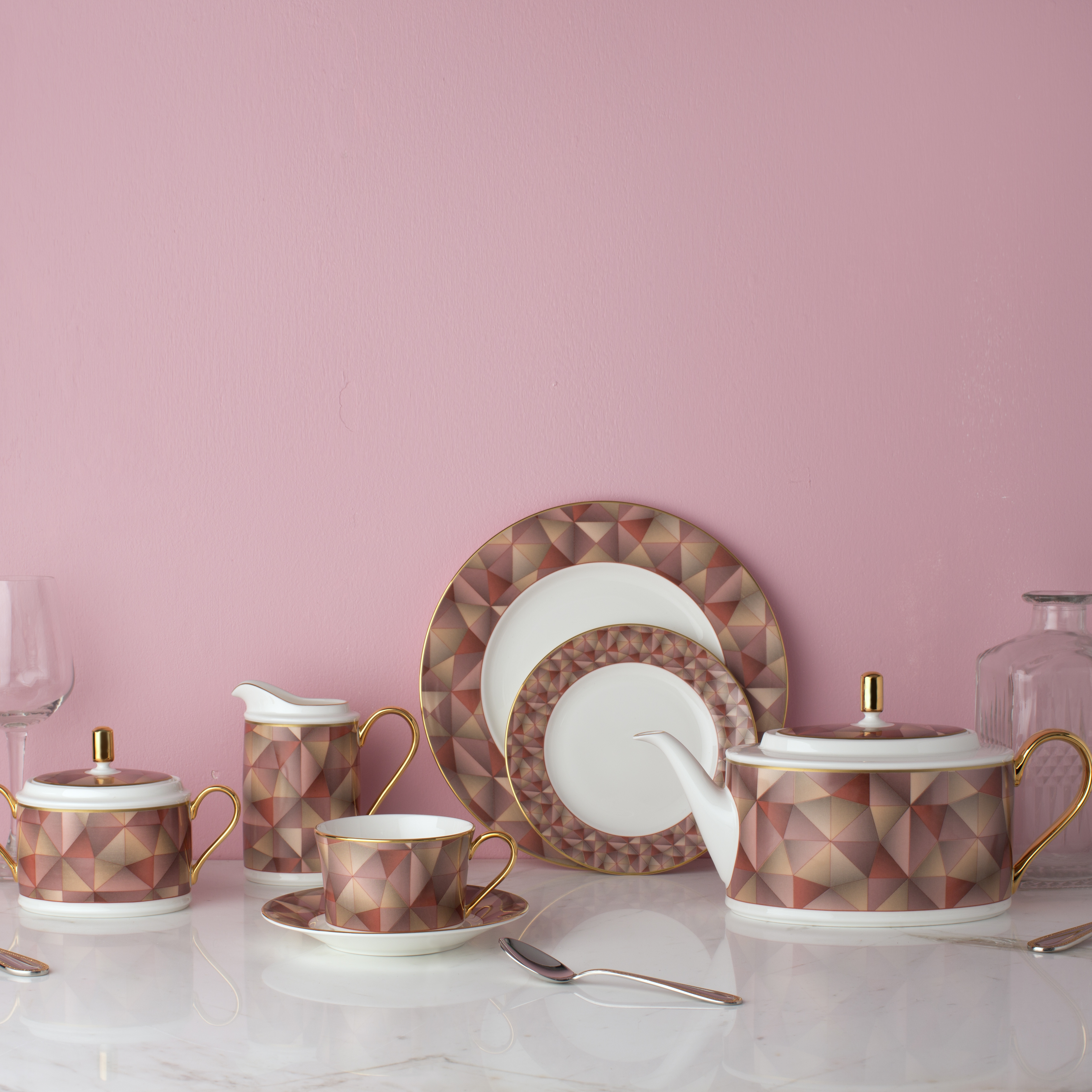 Bộ Bàn Trà/Coffee 15 Món Noritake dòng Splendid Umber sứ xương cao cấp