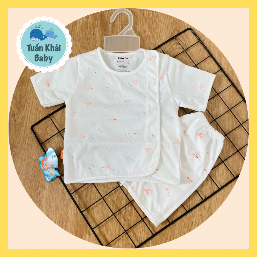 Bộ Quần Áo sơ sinh (1bộ) cotton cao cấp CUNCON | Mẫu Tay Ngắn Họa Tiết Cài Lệch | Size 1,2,3 cho bé sơ sinh - 9kg