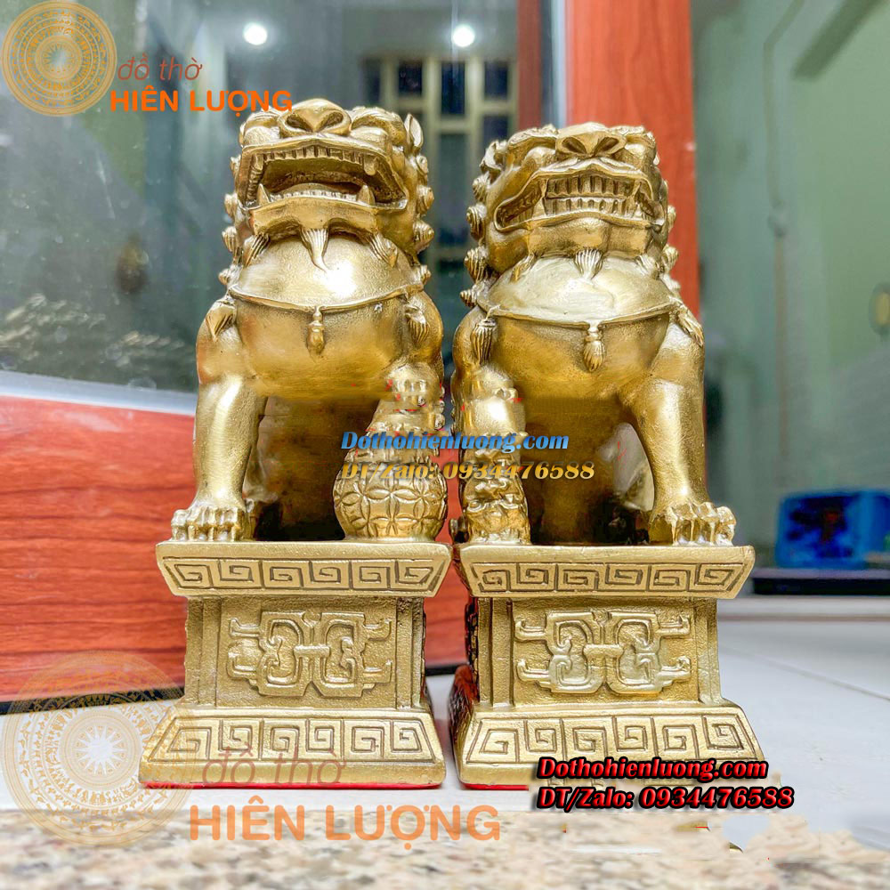 Đôi Nghê Ngồi Bệ Bằng Đồng Vàng Nguyên Chất Cao 15cm, Nặng 1kg Đẹp Tinh Xảo