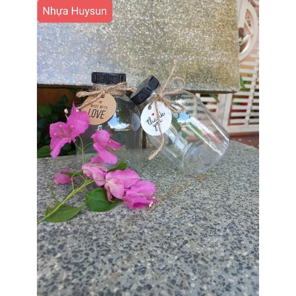 Chai Nhựa 500ml Tròn Lùn Miệng Rộng Nắp Fi38. Chai Đã Kèm Nắp. Nhựa HuySun