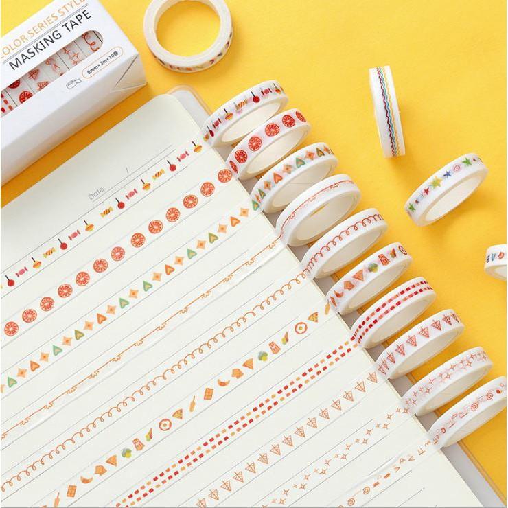 Băng Keo Giấy Trang Trí Washi Tape Trang Trí Sổ Chia Dòng 8Mm