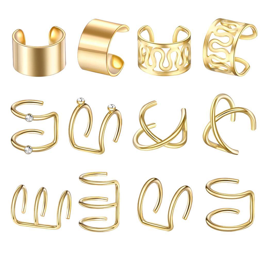 2-3pack Stainless Steel Ear Cuff Helix Ear Clip On Wrap Earrings Unisex Golden