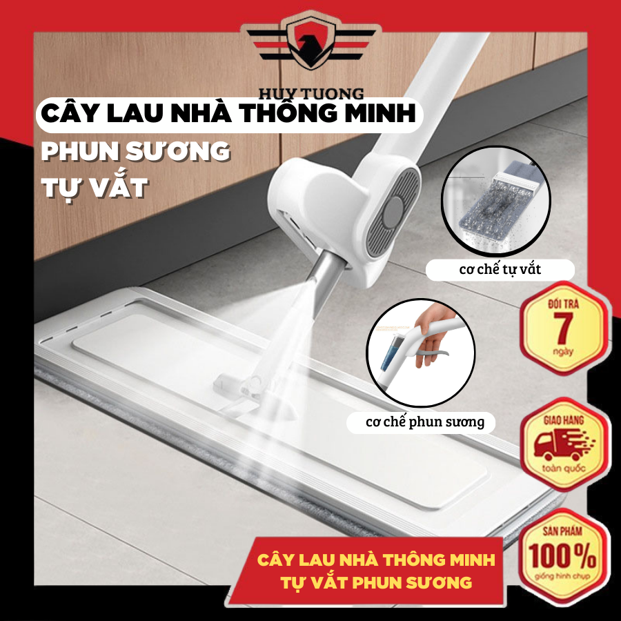 Cây lau nhà tự vắt phun sương xoay 360 độ lau sạch khô nhanh tiện lợi - Huy Tưởng