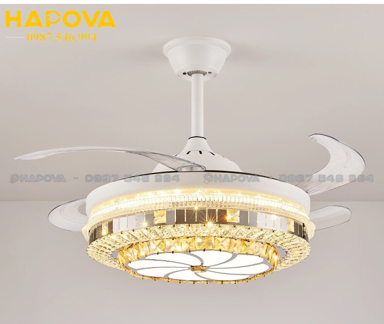 Quạt trần xoáy nước Cánh cụp cánh xòe HAPOVA 5454 Động cơ 6 số + Tặng kèm điều khiển từ xa HÀNG CHÍNH HÃNG