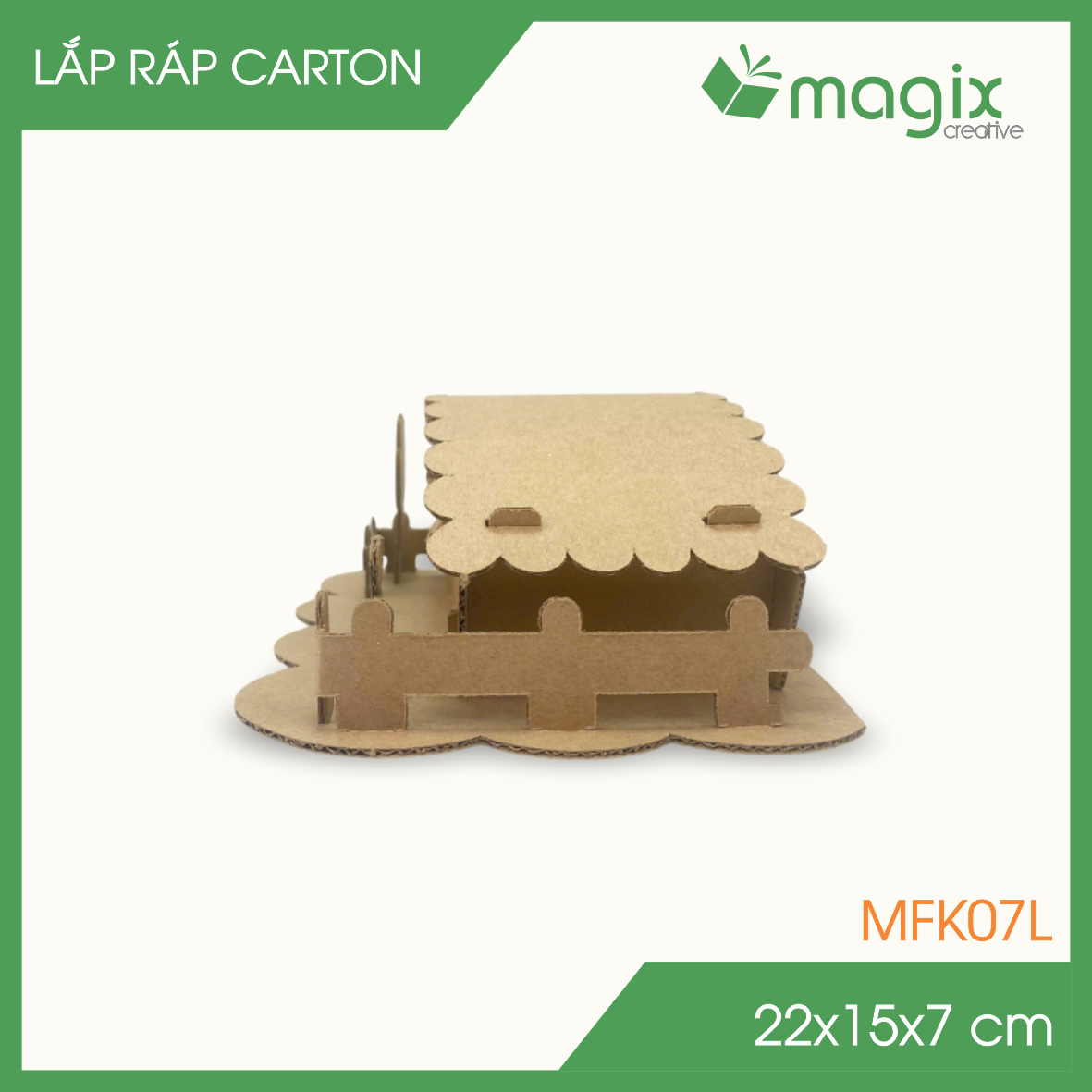 MFK07L - 22x15x7 cm - Mô hình ngôi nhà lắp ráp từ bìa carton cao cấp, nhà giấy carton mini sáng tạo