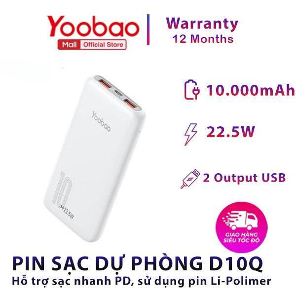 Sạc dự phòng 10000mAh Yoobao D10Q 2 cổng USB - Hàng nhập khẩu