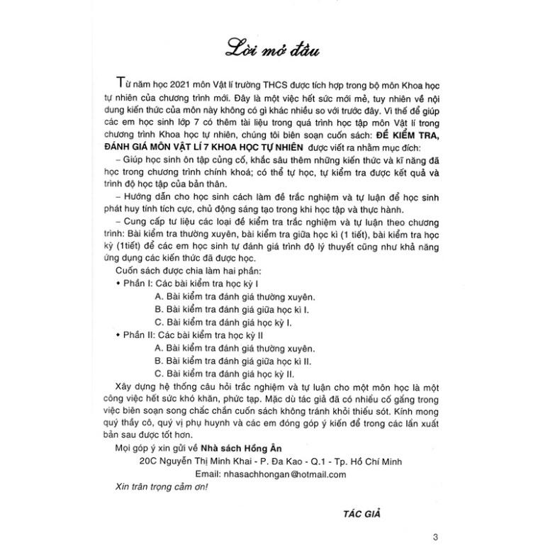 SÁCH - đề kiểm tra, đánh giá vật lí 7 - khoa học tự nhiên