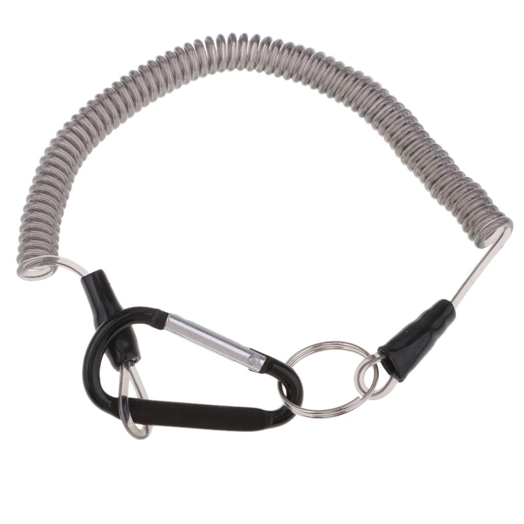 Safety Rope Steel Wire Retractable Fishing Coiled Lanyard Tether 59inch with Quick Release Buckle for Kayak