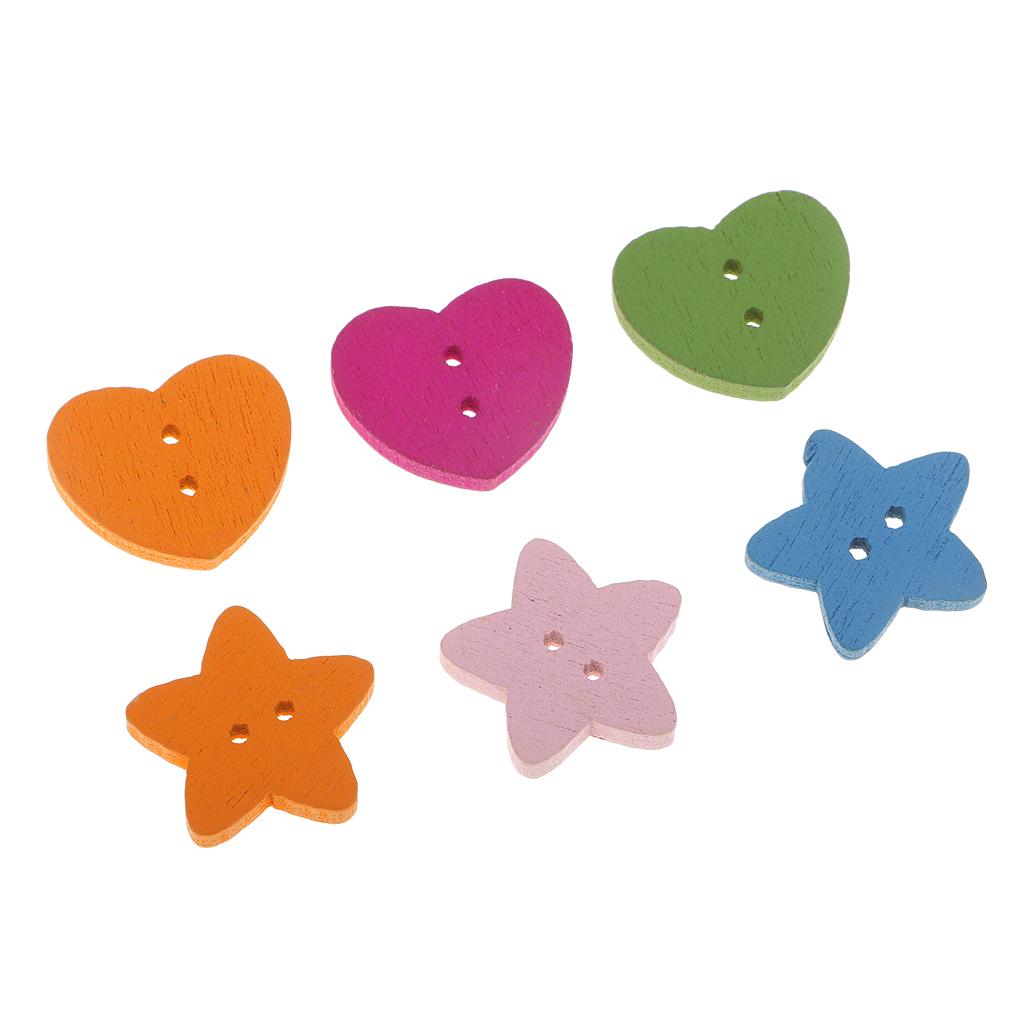 20G Gỗ Trái Tim Ngôi Sao Handmade 2 Lỗ Nút Gỗ May Thêu Sò Tự Làm