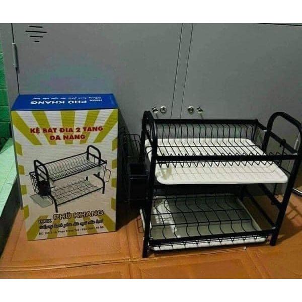 Kệ úp chén bát 2 tầng đa năng Phú Khang có hứng chống nước tràn