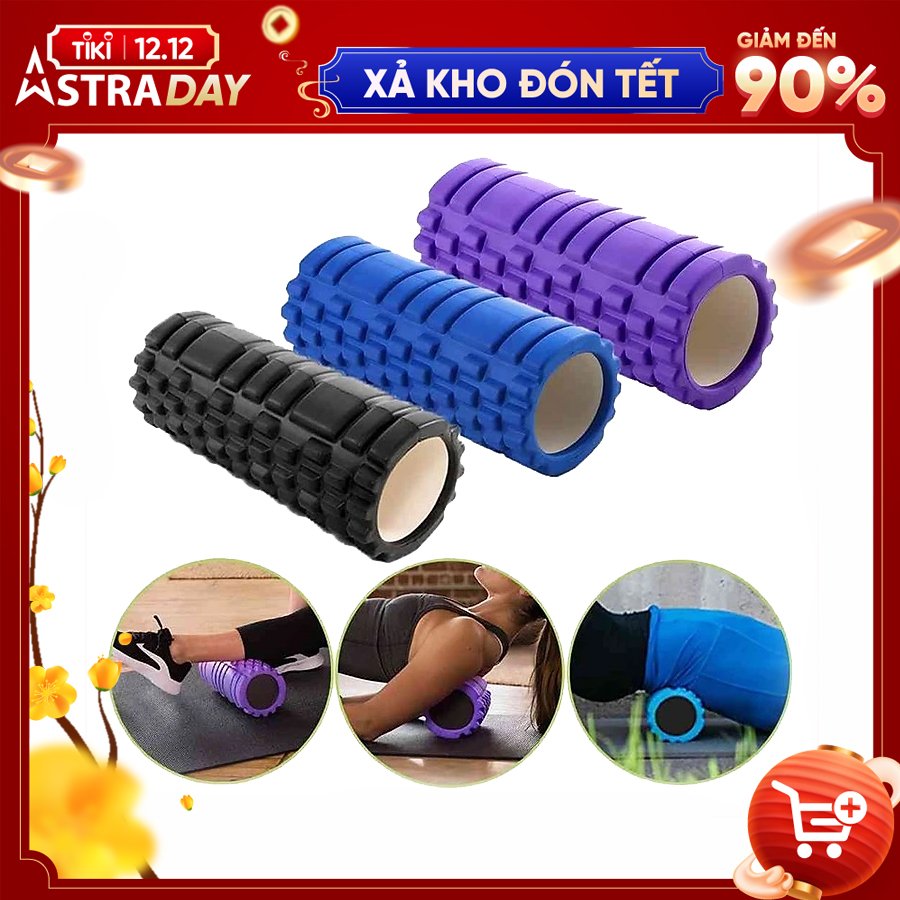 Con lăn Yoga Massage Foarm Roller, ống trụ lăn xốp gai dẹt 33 x 14cm giãn cơ có gai roam rollet cao cấp chịu lực cao