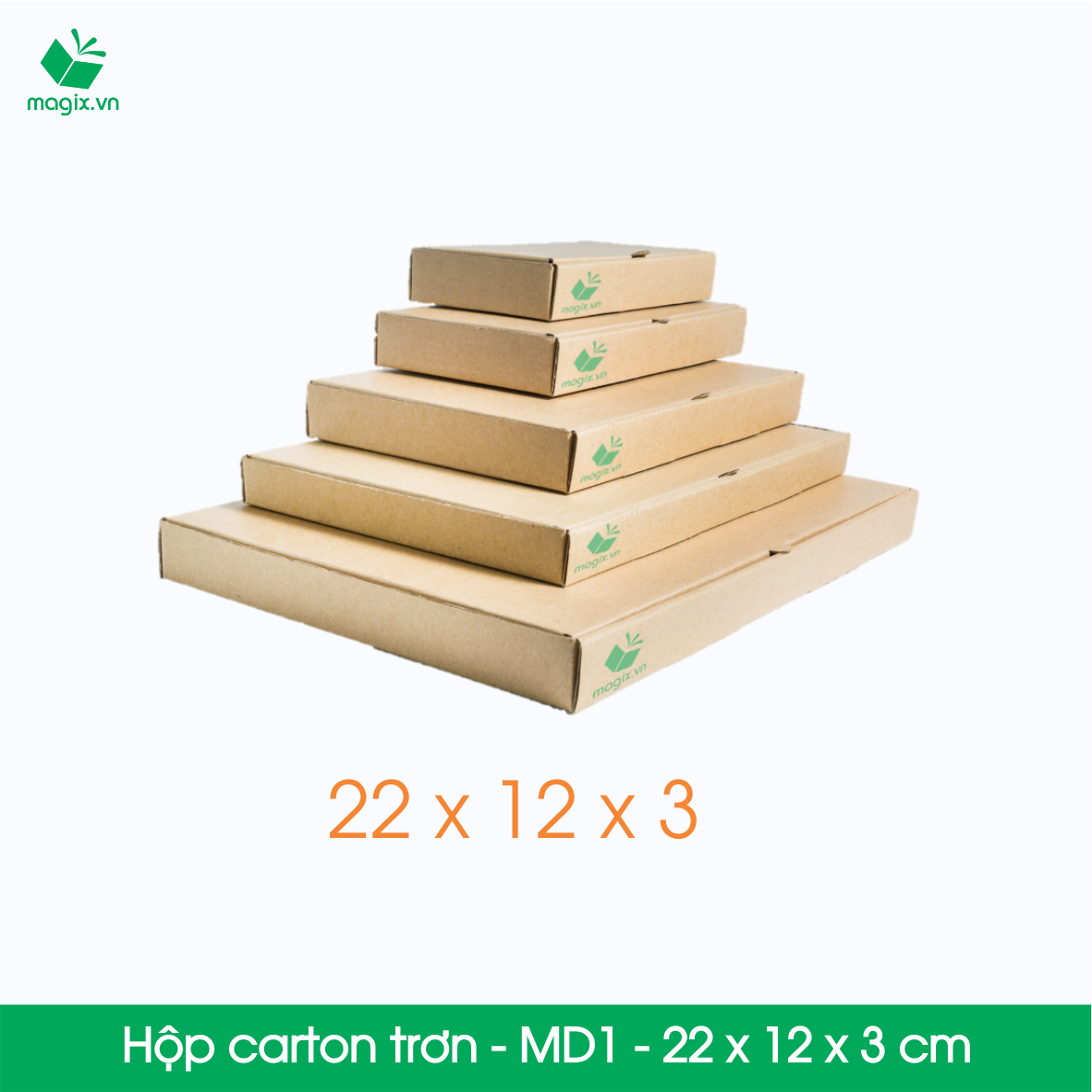 MD1 - 22x12x3 cm - 100 Thùng hộp carton trơn đóng hàng