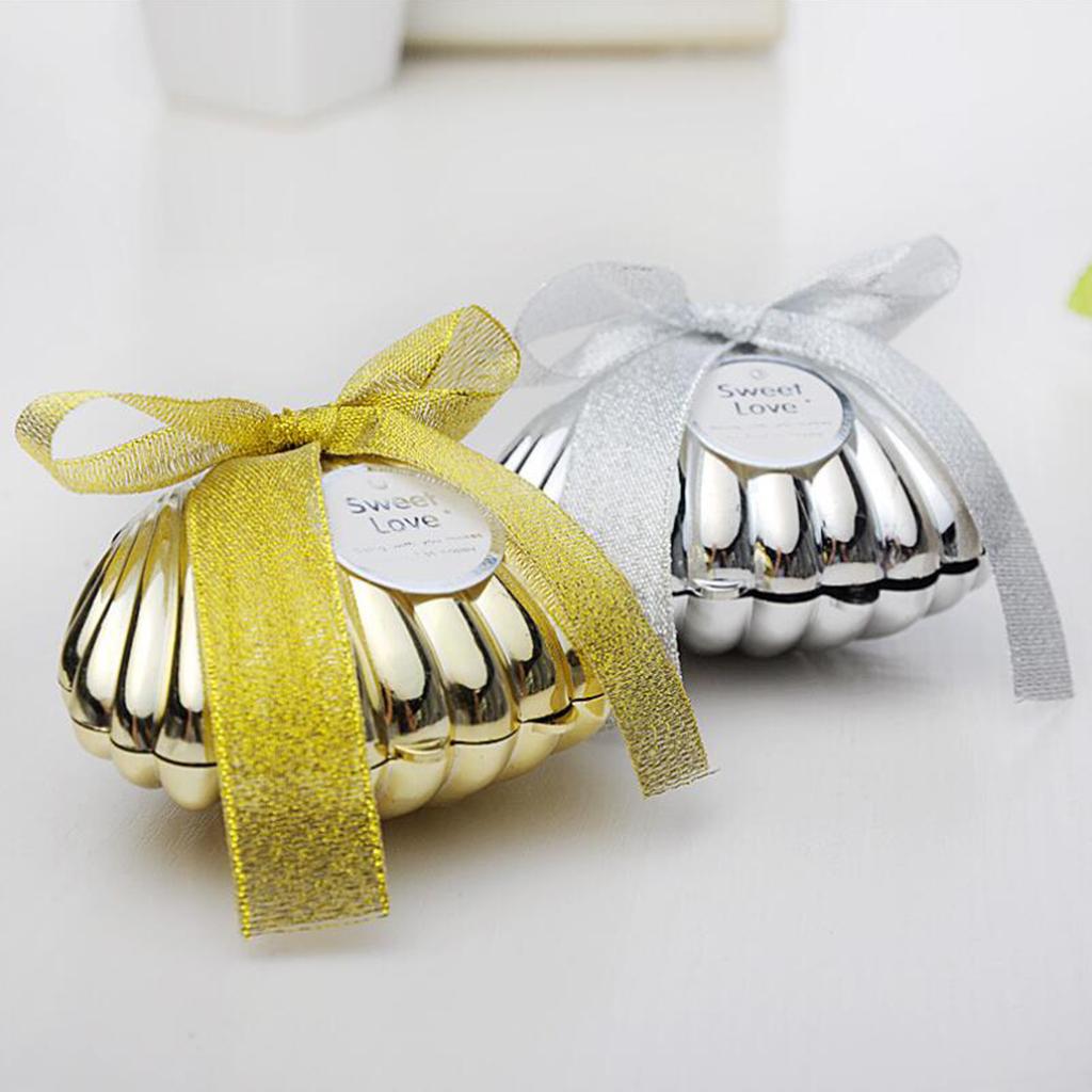 6 Pieces Plastic Shell Shape Candy Boxes Wedding Party Gift Favor Gold