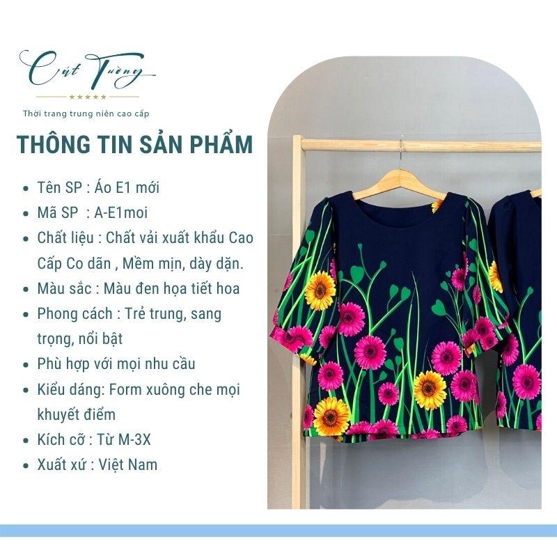 Áo kiểu trung niên E1 mới họa tiết hoa trên nền đen đặc biệt sang trọng, quà tặng cho mẹ, cho bà - Thời trang Cát Tường