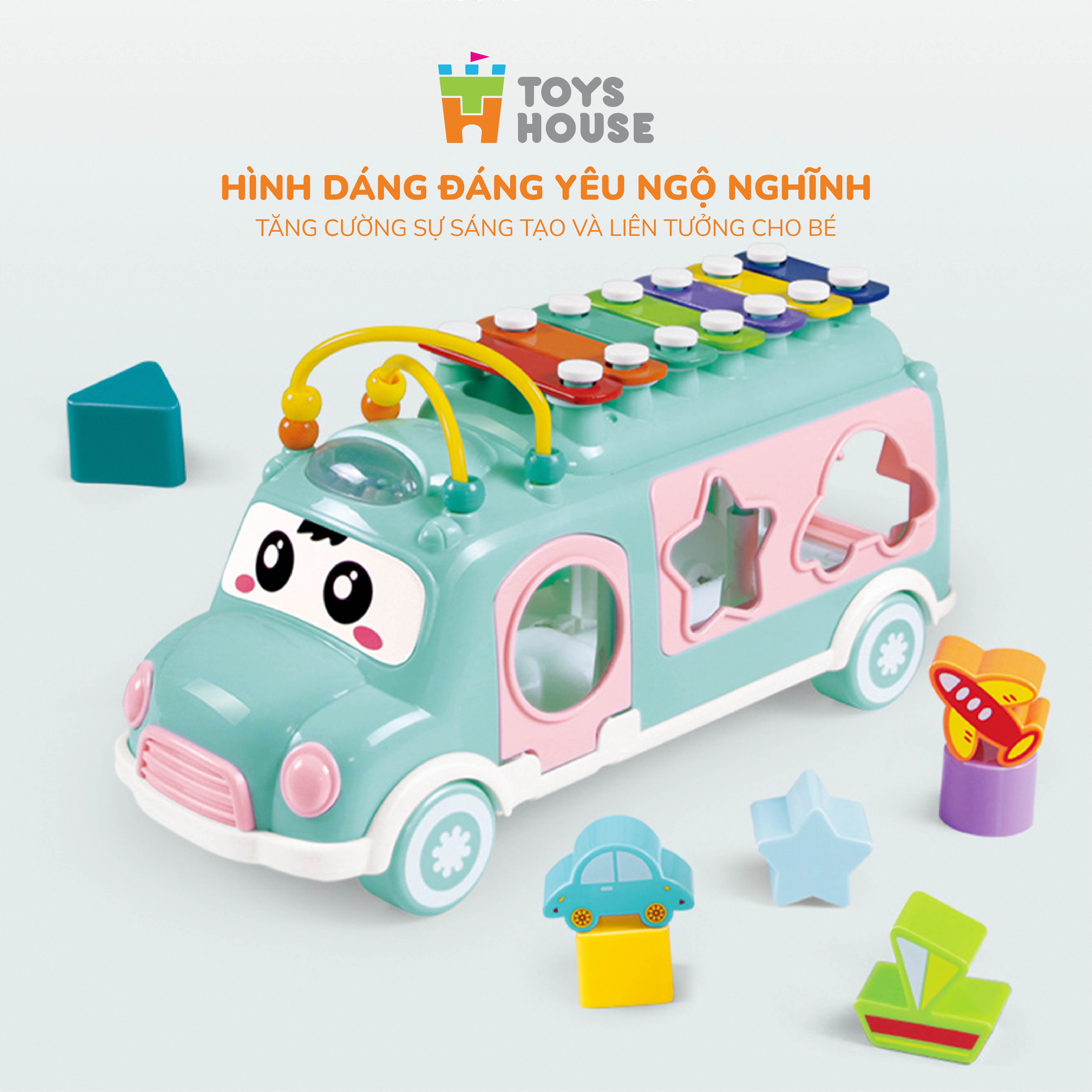 Đồ chơi giáo dục cho bé - ô tô thả khối kết hợp đàn gõ Xylophone ToysHouse HE8036 - màu xanh/hồng