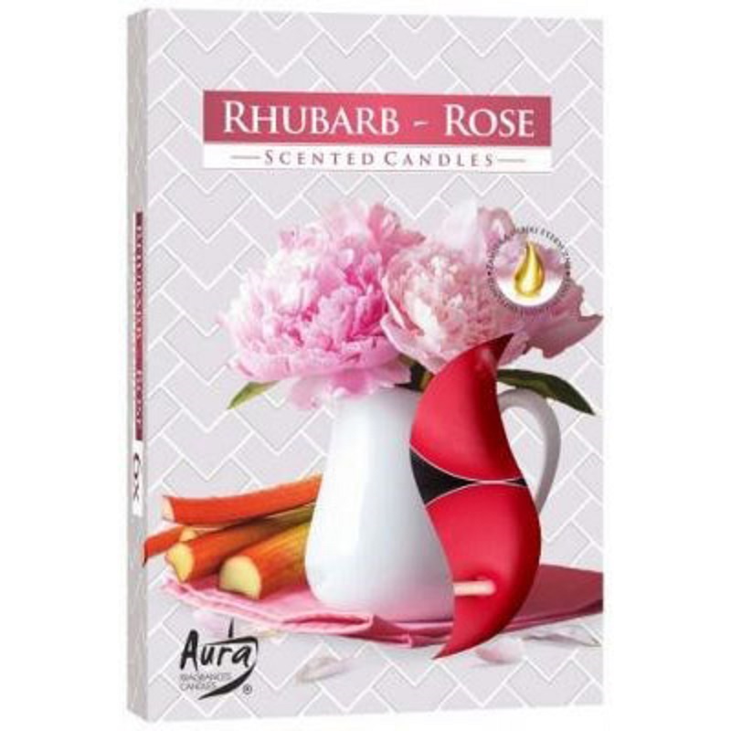 Hộp 6 nến thơm Tealight Bispol Rhubarb Rose BIS1984 (Hương hoa hồng đại hoàng gia)