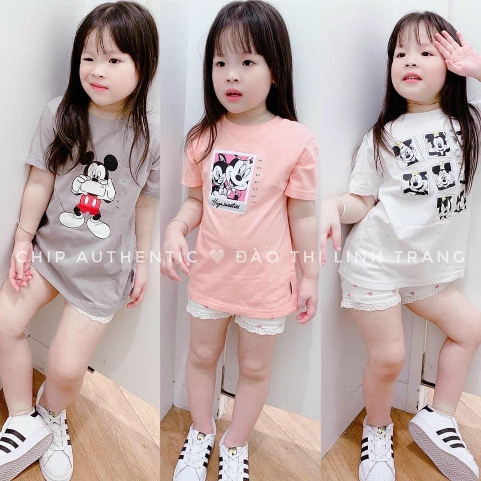 SET 3 ÁO THUN CỔ TRÒN COTTON CỘC TAY MICKEY CHO BÉ GÁI CHẤT MỀM MỊN, THOÁNG MÁT