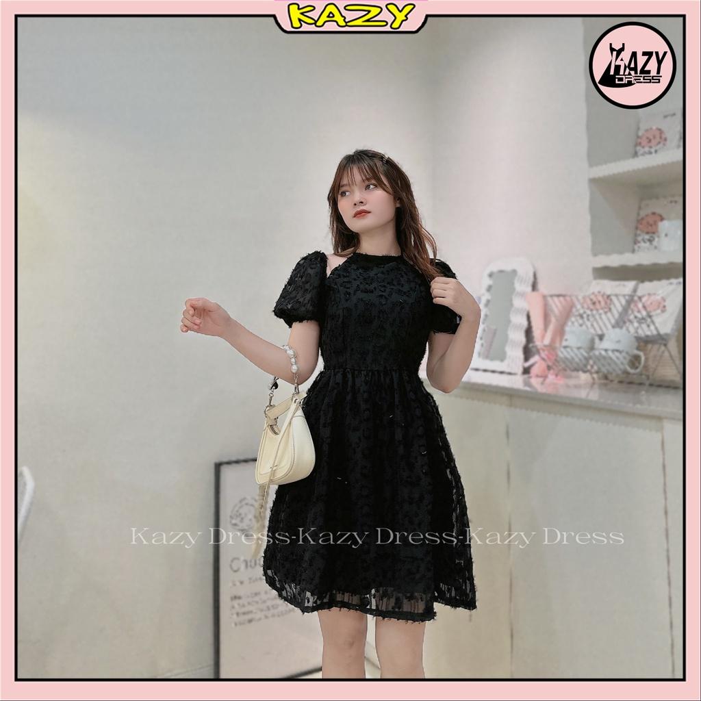 Váy trắng tiểu thư dự tiệc cổ yếm trễ vai tay bồng 2 lớp thêu hoa dáng xinh Hàn Quốc KAZY DRESS V003