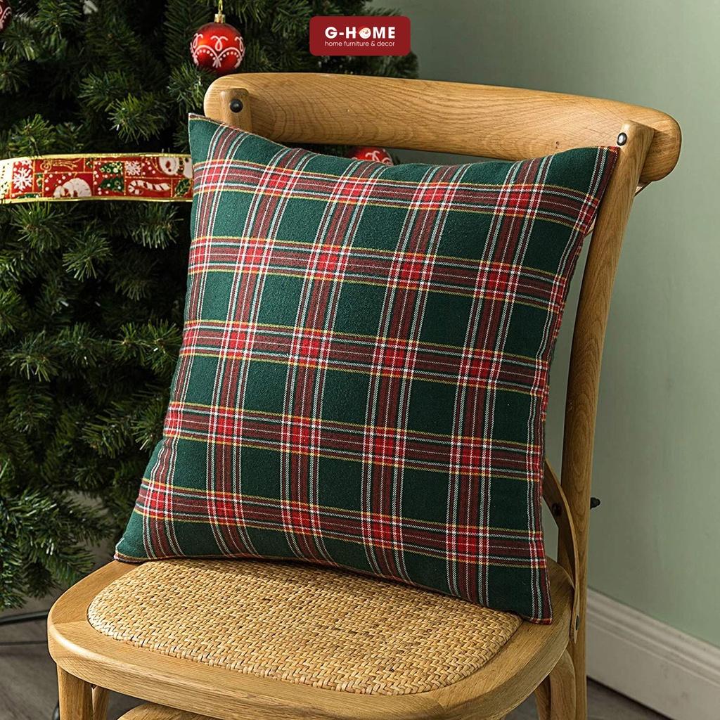 Vỏ gối trang trí giáng sinh Ghome, vỏ gối ôm xinh xắn, gối vuông tựa lưng sofa cao cấp hoạ tiết kẻ 3 màu VGNOEL22