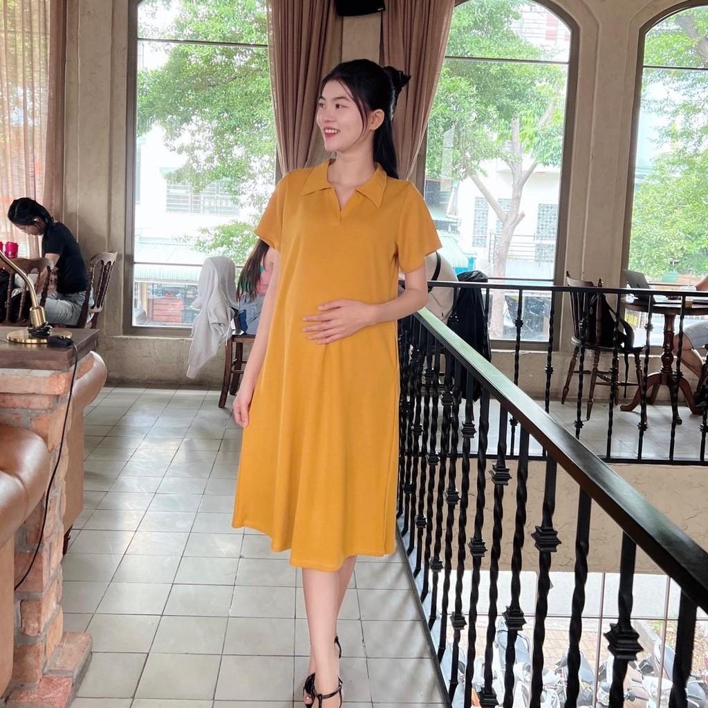 Đầm bầu Polo thun tăm dáng dài trẻ trung, năng động - Hồng