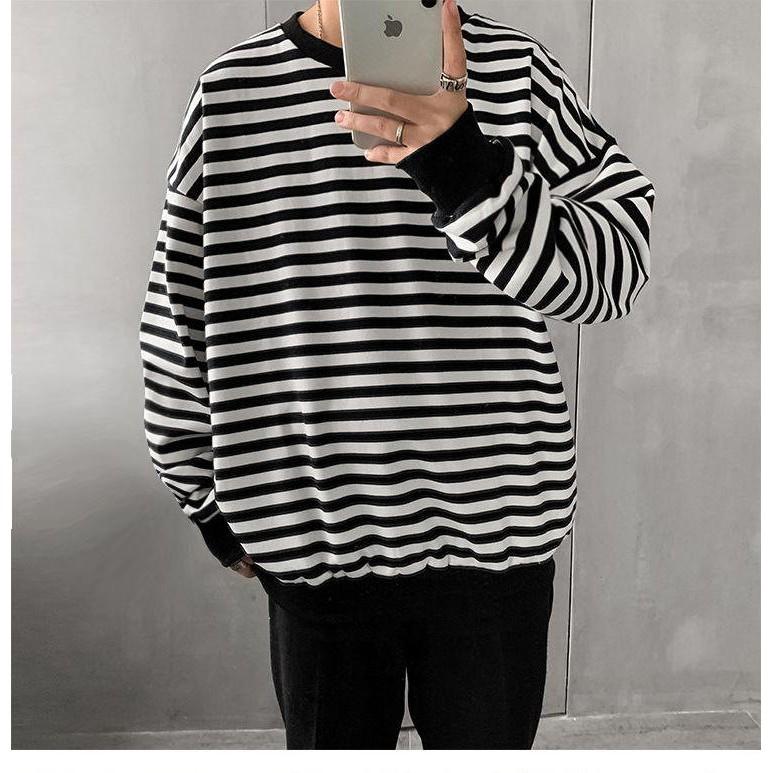 Áo thun Tay dài Sleeves Sọc ngang BO thích hợp mùa thu đông Trùm Unisex aothununisex