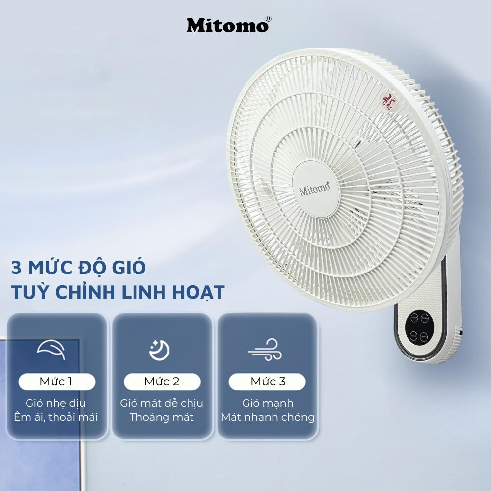 Quạt treo tường FTT-60AEC-D39W có remote, công suất 60W, hẹn giờ thông minh lên đến 12 tiếng - hàng chính hãng Bảo hành 2 năm