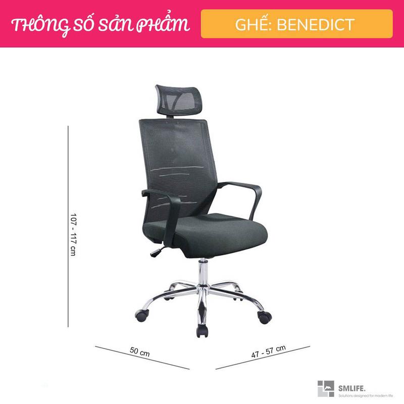 Ghế xoay văn phòng lưng bọc lưới có tựa đầu SMLIFE Benedict