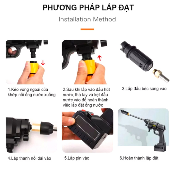 Máy rửa xe tạo bọt tuyết cầm tay, máy xịt tăng áp đa năng nhiều vòi - Kèm 2PIN và phụ kiện