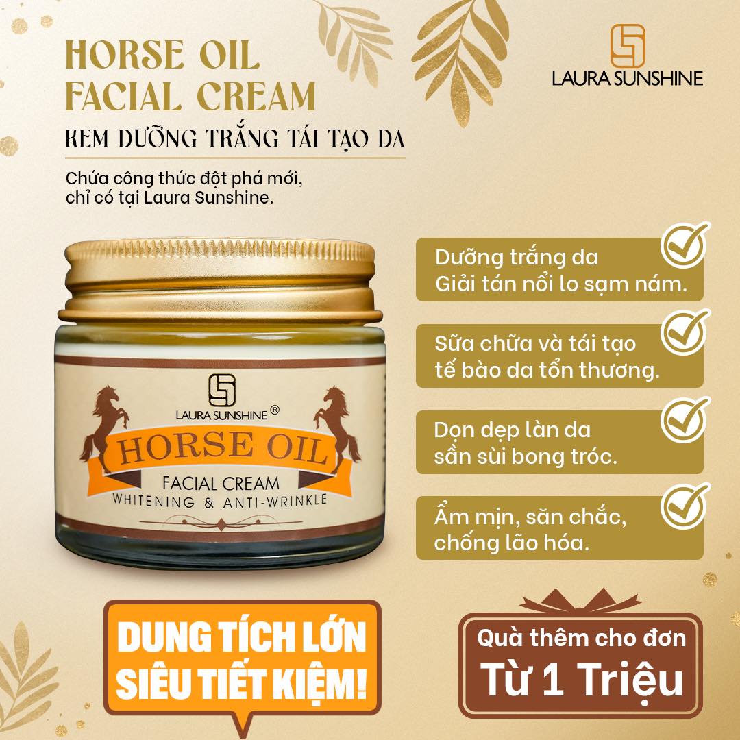 Kem dưỡng dầu ngựa phục hồi tái tạo da Hàn Quốc 70gr- Horse Oil Facial Cream - Laura Sunshine - Nhật Kim Anh