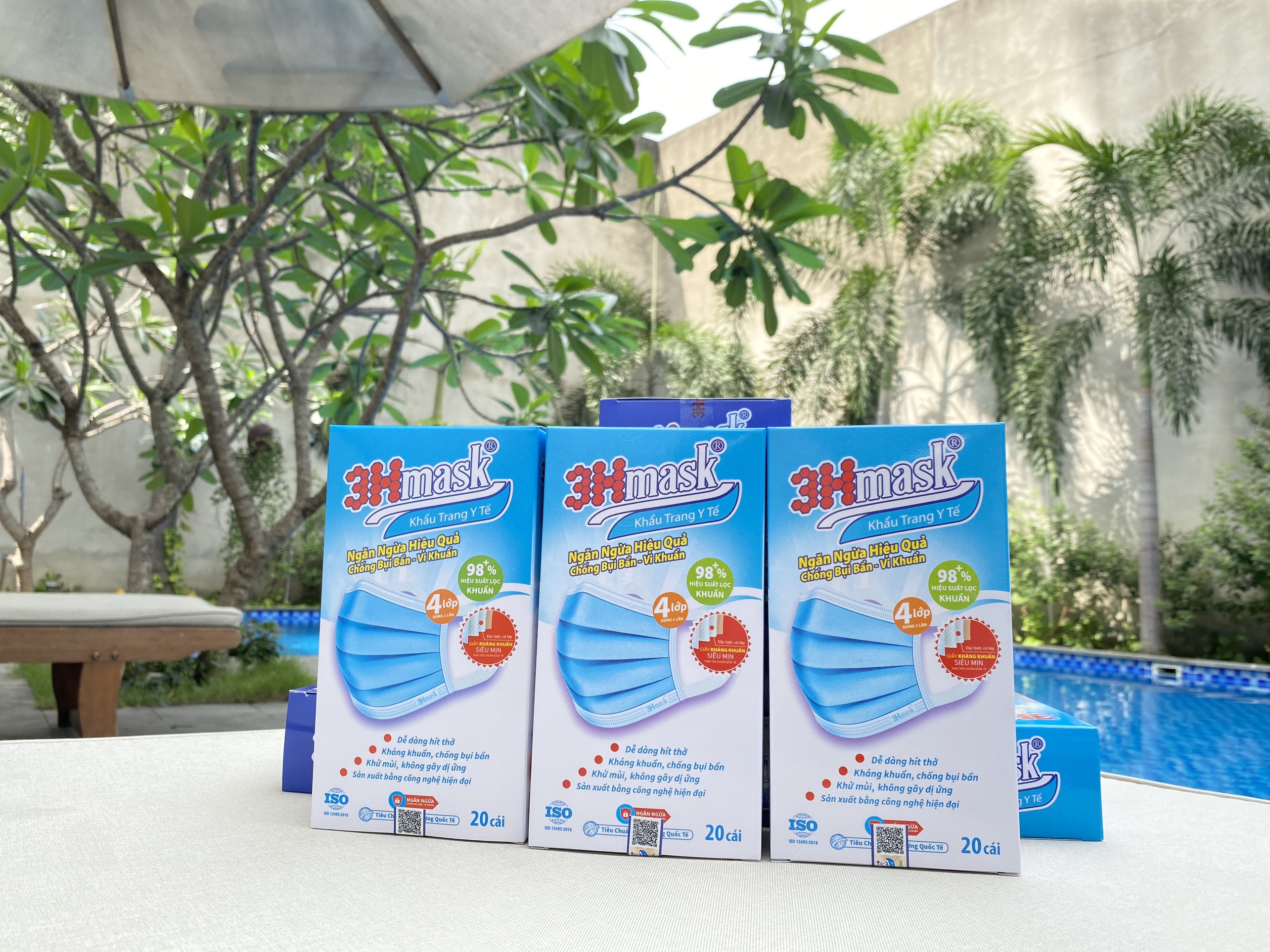 Khẩu Trang Y Tế 3Hmask 4 Lớp Quai Bản (Xanh) không đau tai