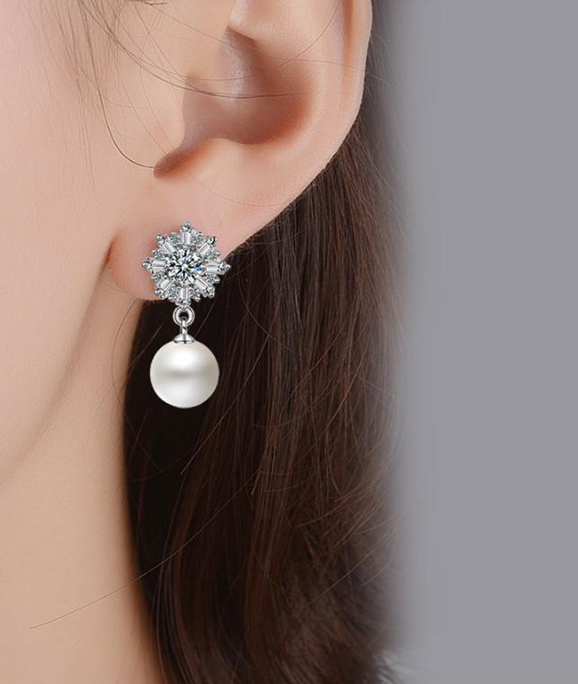 Bông Tai Ngọc Trai, Khuyên Tai Ngọc Trai Hoa Tuyết Hạt 10 Ly - XBB20 - Bảo Ngọc Jewelry
