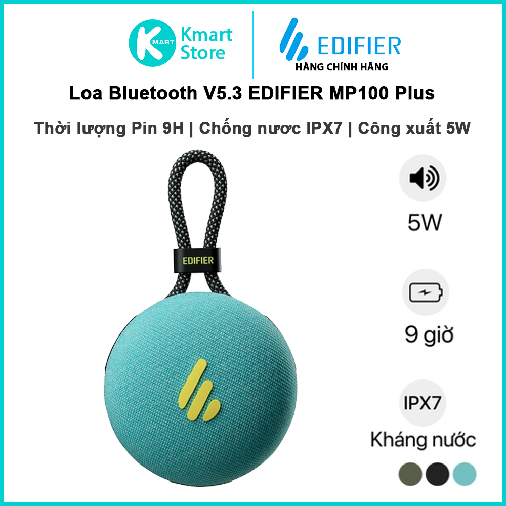 Loa Không dây Bluetooth 5.3 EDIFIER MP100 Plus | Công suất 5W | Chống nước IPX7 | Bảo hành 12 tháng - Hàng Chính Hãng