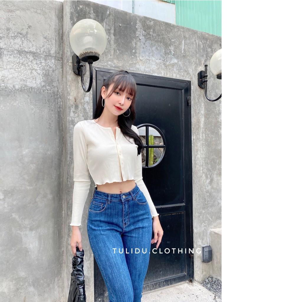 Quần Jean Nữ Lưng Cao Dáng Ôm Xanh Siêu Co Giãn Tulidu Quần Bò Nữ Cạp Cao M52.21