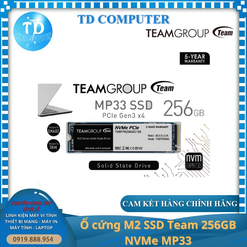 Ổ cứng M2 SSD Team 256GB NVMe MP33 ~ Gen 3x4 1800Mbps - Hàng chính hãng Viễn Sơn phân phối