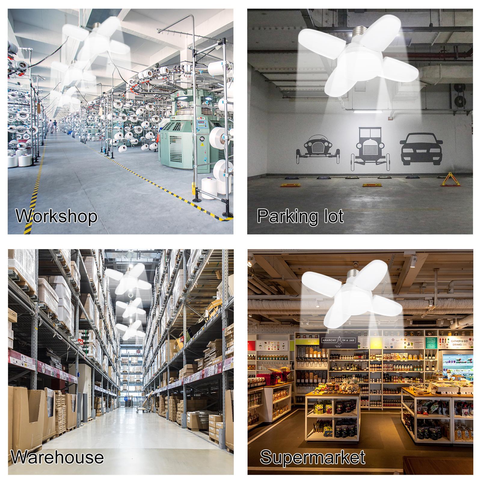 60W 6500K LED Garage Lights E26/E27 LED Light Bulb Ceiling Lamp Basement Lights with 5 Adjustable Panels for Garages Workshop Warehouse Workbench