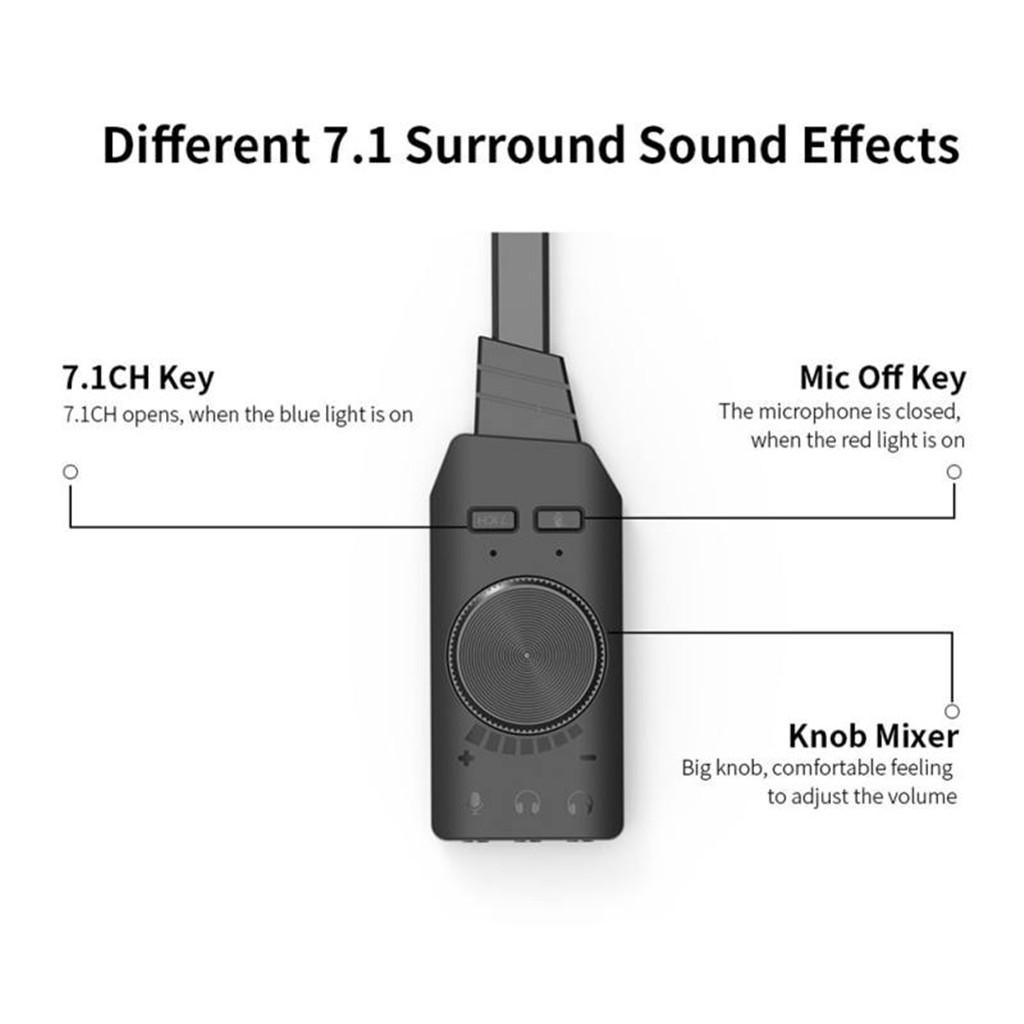 Virtual 7.1 Channel Audio Usb adapter Sound Card Adapter 3.5mm one key 7.1CH
